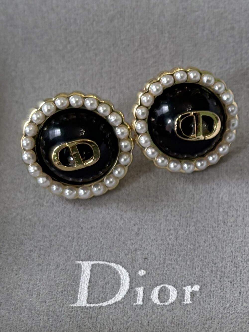 Dior Black Pearl-Trim CD Earrings